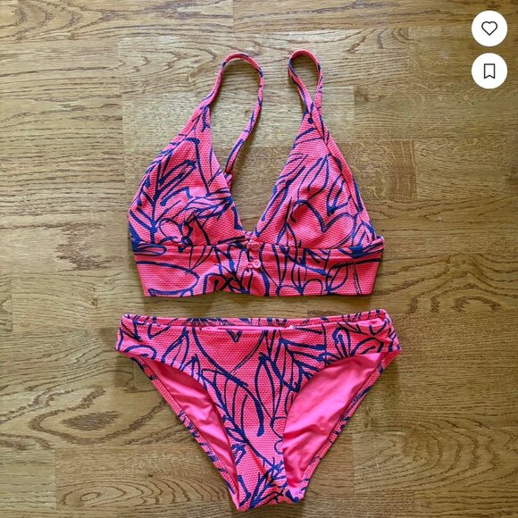 Aerie Swimsuit Swim XS Two Piece Bikini Plunge Triangle Top Bottom Red Navy Blue - Picture 1 of 4
